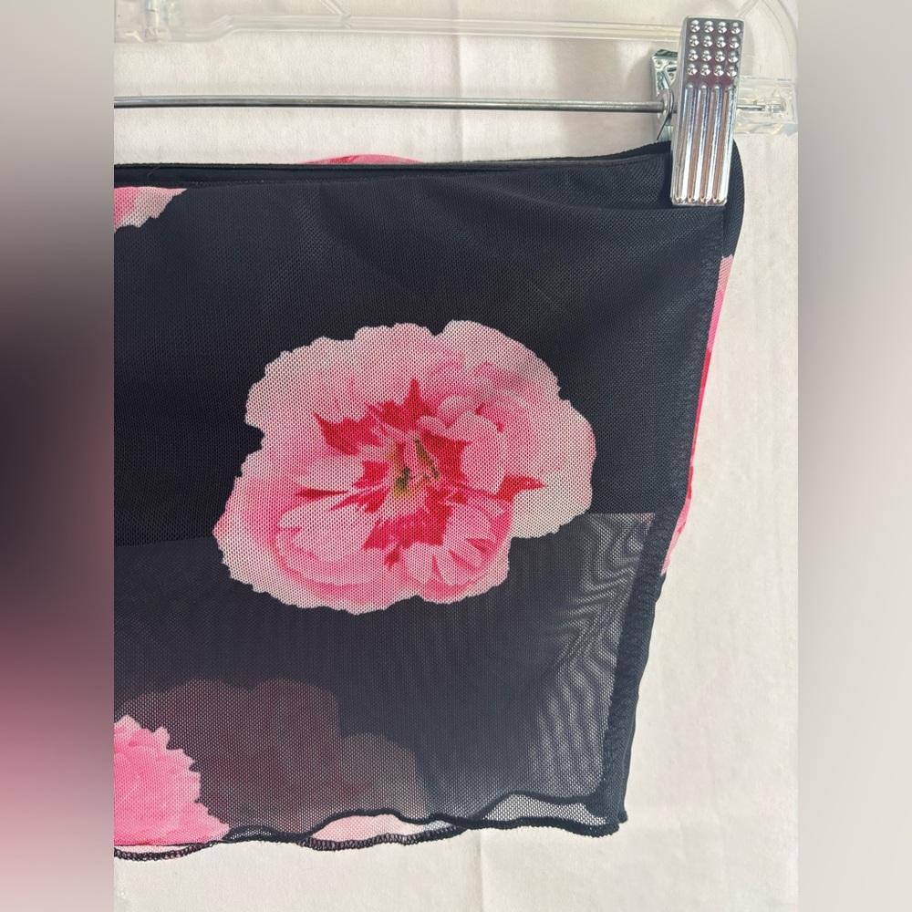 Black+Pink Floral Mesh Tube Top XXS - Picture 7 of 9